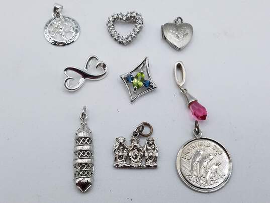 925 Sterling Silver Nickel Plated Multi Stone Pendants Mixed Lot of 9 image number 1