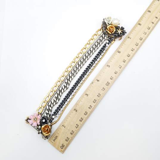 Juicy Couture Goldstone Faux Pearl Crystal Multi Chain Flower 7in Bracelet 103.7g image number 3