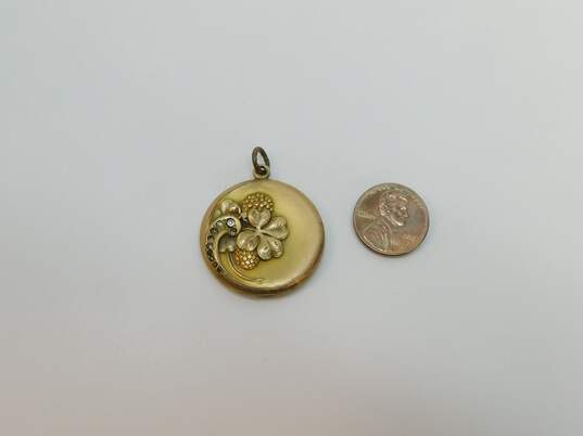 Antique Art Nouveau Gold Filled Rhinestone Clover Locket 10.8g image number 4
