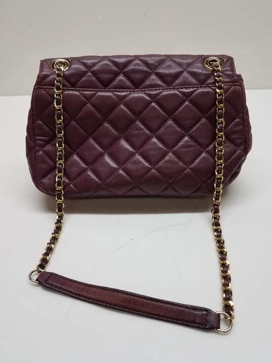 Buy the Michael Kors Quilted Pattern Wine Red Shoulder Bag Purse Gold Chain