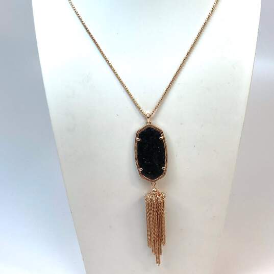 Designer Kendra Scott Gold-Tone Black Granite Tassel Pendant Necklace image number 1