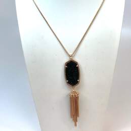 Designer Kendra Scott Gold-Tone Black Granite Tassel Pendant Necklace