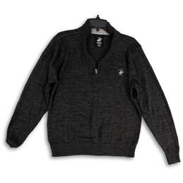 Mens Black 1/4 Zip Long Sleeve Ribbed Hem Pullover Sweater Size Medium