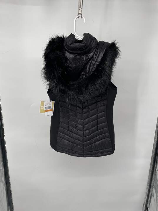 Womens Black Sleeveless Fur Hooded Puffer Vest Size S W-0528763-I image number 2