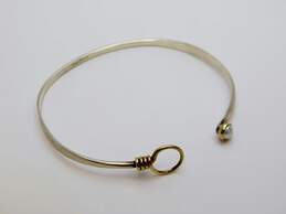 Signed Ed Levin 925 & 14K Gold Accent Saratoga White Pearl Hook Hammered Flat Bangle Bracelet 6.7g alternative image