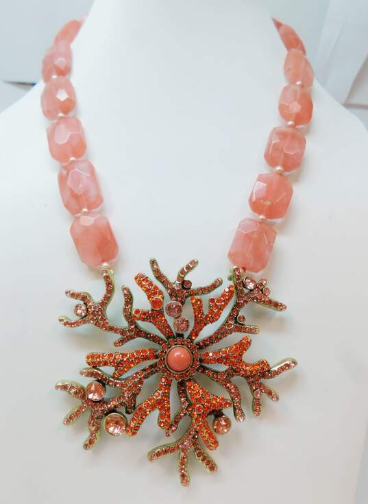 Designer Heidi Daus Sea Folly Crystal Coral Pendant Statement Necklace image number 2