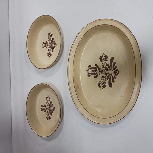 Set of 3 Pfaltzgraff Yellow & Brown Serving Bowls & Platter image number 2