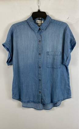 NWT Cloth & Stone Womens Blue Denim Collared Short Sleeve Button-Up Shirt Size M