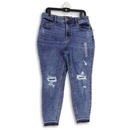 NWT Womens Blue Denim Medium Wash Distressed Jegging Jeans Size Large