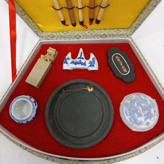 Chinese Treasure Scholar Table Ink Brush Set & Stamps IOB image number 4