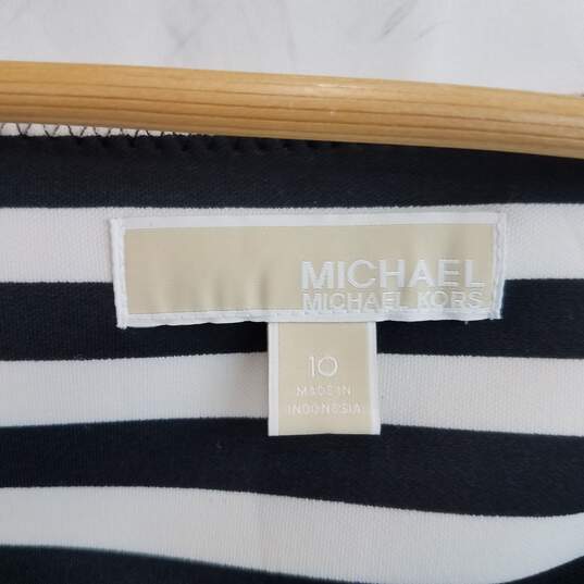 Michael Kors black and cream striped neoprene sleeveless dress size 10 image number 2