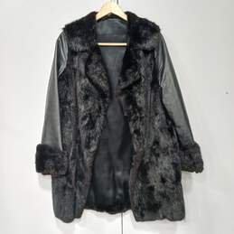Women's Black Fur Coat with Black Leather Arms