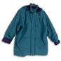 Womens Green Blue Long Sleeve Pockets Hooded Winter Full-Zip Jacket Size PL image number 1