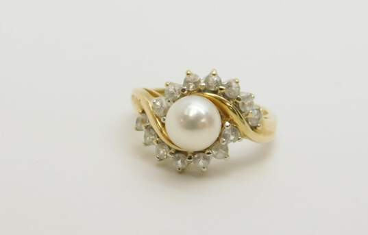 Elegant 14k Yellow Gold Pearl & Spinel Accent Ring 4.5g image number 4