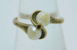 Vintage 10K Yellow Gold Pearl & Spinel Bypass Ring 2.8g