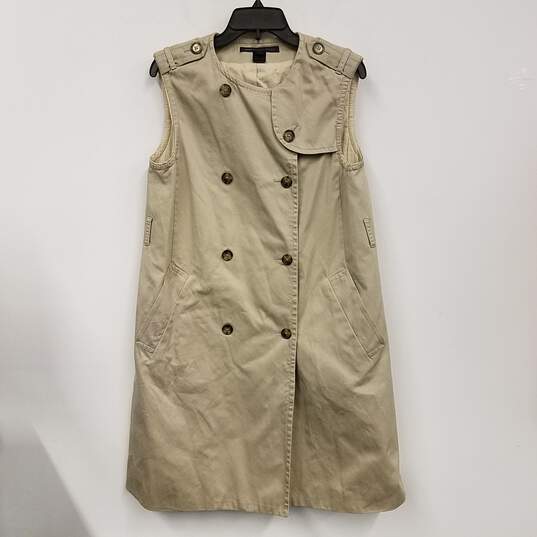 Womens Tan Cotton Sleeveless Round Neck Button Front Trench Coat Size M image number 1