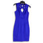 Womens Blue Sleeveless Round Neck Cut Out Back Zip Sheath Dress Size 4 image number 1