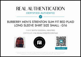 Burberry Men's Strenton Slim Fit Red Plaid Long Sleeve Shirt Size Small AUTHENTICATED alternative image