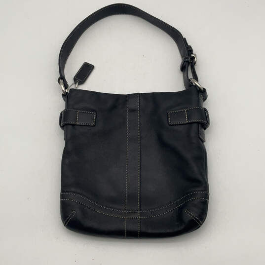 Womens Black Leather Buckle Logo Charm Adjustable Strap Shoulder Bag image number 2