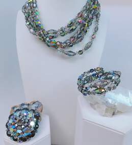 Vintage Dark Aurora Borealis Crystal Necklaces Bracelet & Domed Tiered Rhinestone Brooch 229.4g