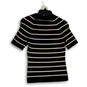 Womens White Black Striped Knitted Short Sleeve Scoop Neck Blouse Size XS image number 2