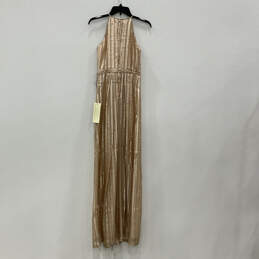 NWT Womens Rose Gold Sequin Halter Neck Sleeveless Maxi Dress Size 0 alternative image