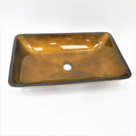Magick Woods Gold Foil Rectangle Filigree Glass Vessel Bathroom Sink image number 1