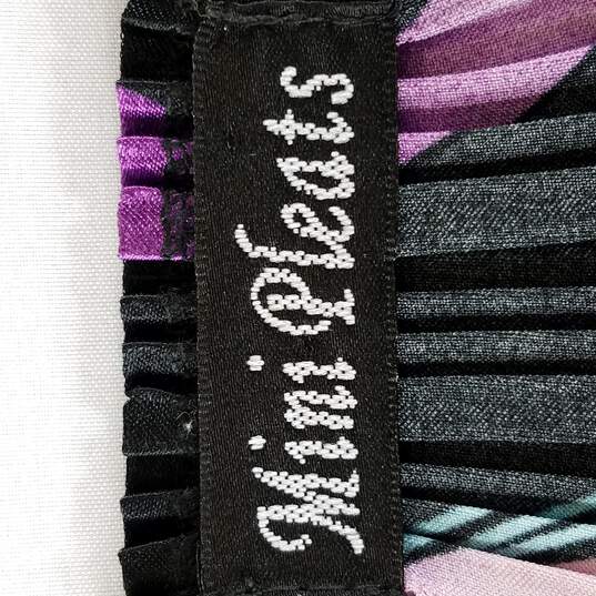 Mini Pleats Women Lavender Black Long Sleeve Dress M image number 3