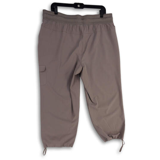 Womens Gray Elastic Waist Drawstring Cargo Pocket Capri Pants Size L image number 2