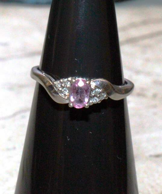 10K White Gold Pink Sapphire Ring Size 5.25 - 1.7g image number 2