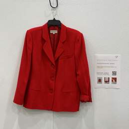 Giorgio Armani Womens Red Notch Lapel Three Button Blazer Size 12 With COA