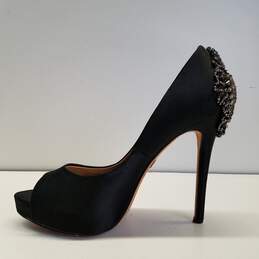 Women's Badgley Mischka Black Leather Open Toe Pump Heels Size 7.5 alternative image