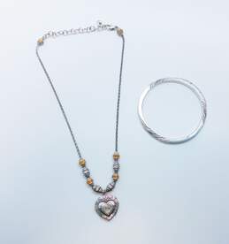 Brighton Designer Scrolled Heart Pendant Necklace & Rhinestone Bangle Bracelet 53.2g