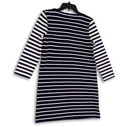 Womens Blue White Striped Long Sleeve Round Neck Shift Dress Size Small alternative image