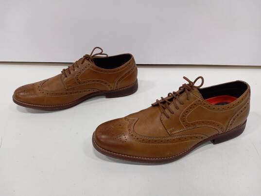 Men's Rockport Tan Smooth Leather Lace-Up Wingtip Oxfords Size 10 image number 1
