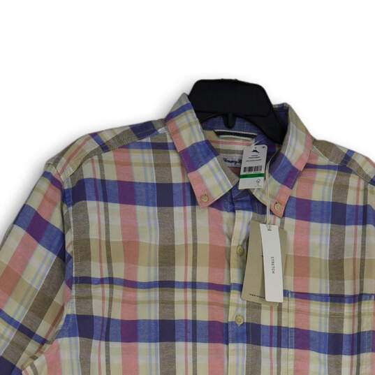 NWT Mens Multicolor Plaid Spread Collar Long Sleeve Button-Up Shirt Size L image number 3