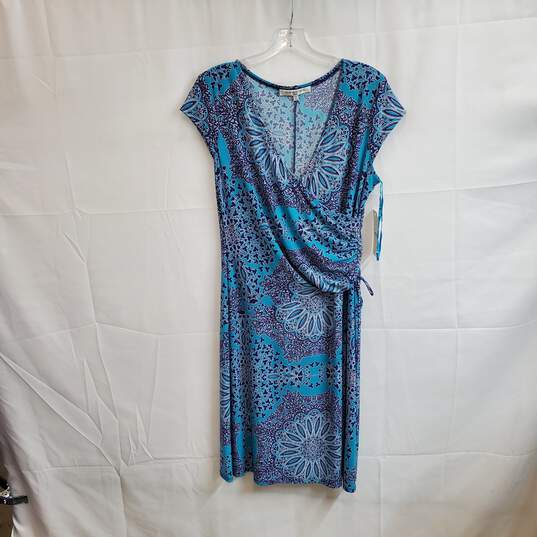 Eva Picone Teal & Blue Floral Patterned Faux Wrap Dress WM Size 14 NWT image number 1