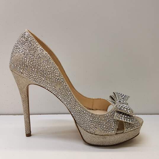 INC International Concepts Silver D'orsay Karee Rhinestone Pointed Toe Stiletto Pump Heels Shoes Size 8 M image number 1