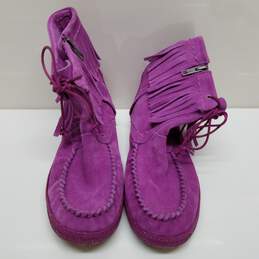 Ugg unlined purple fringe moccasins booties women's size 4