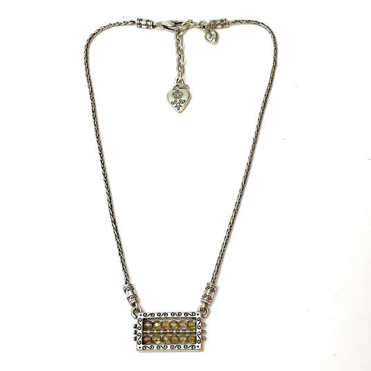 Designer Brighton Silver-Tone Wheat Chain Beaded Rectangle Pendant Necklace image number 2