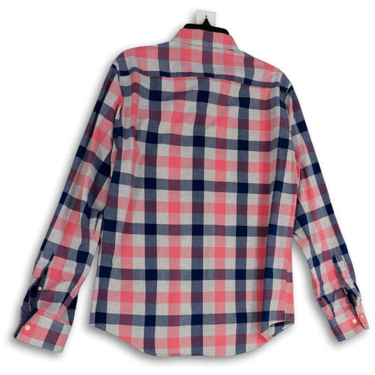 Mens Pink Blue Plaid Spread Collar Long Sleeve Button-Up Shirt Size Medium image number 2