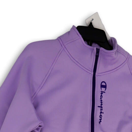Womens Purple Long Sleeve Mock Neck Drawstring Pullover Sweatshirt Size L image number 3