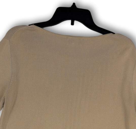 Womens Tan Round Neck Long Sleeve Regular Fit Pullover T-Shirt Size Large image number 4