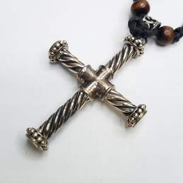Sterling Silver Multicolor 2.5in Riverside Cross Pendant On 27in Cloth Necklace 14.7g alternative image