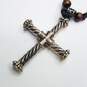 Sterling Silver Multicolor 2.5in Riverside Cross Pendant On 27in Cloth Necklace 14.7g image number 2