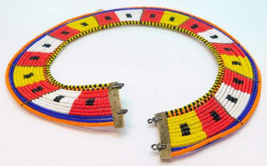 Artisan African Maasai Red Yellow Black & White Medium Collar Necklace image number 4