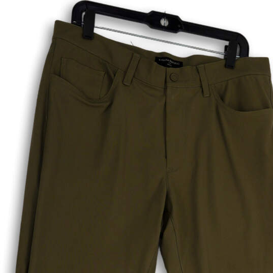 Mens Green Flat Front Pocket Regular Fit Straight Leg Chino Pants Sz 34x30 image number 3