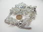 Vintage Icy Clear Rhinestone Silver Tone Leaf Necklace Bracelet & Aurora Borealis Rhinestone Clip On Earrings 80.3g image number 3
