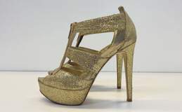 Michael Kors Gold Glitter Cage Zip Platform Pump Heels Shoes Size 8 M alternative image