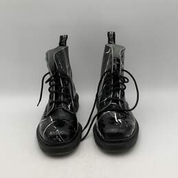 Dr. Martens Womens Pascal Black White Leather Lace Up Marble Combat Boots Size 9